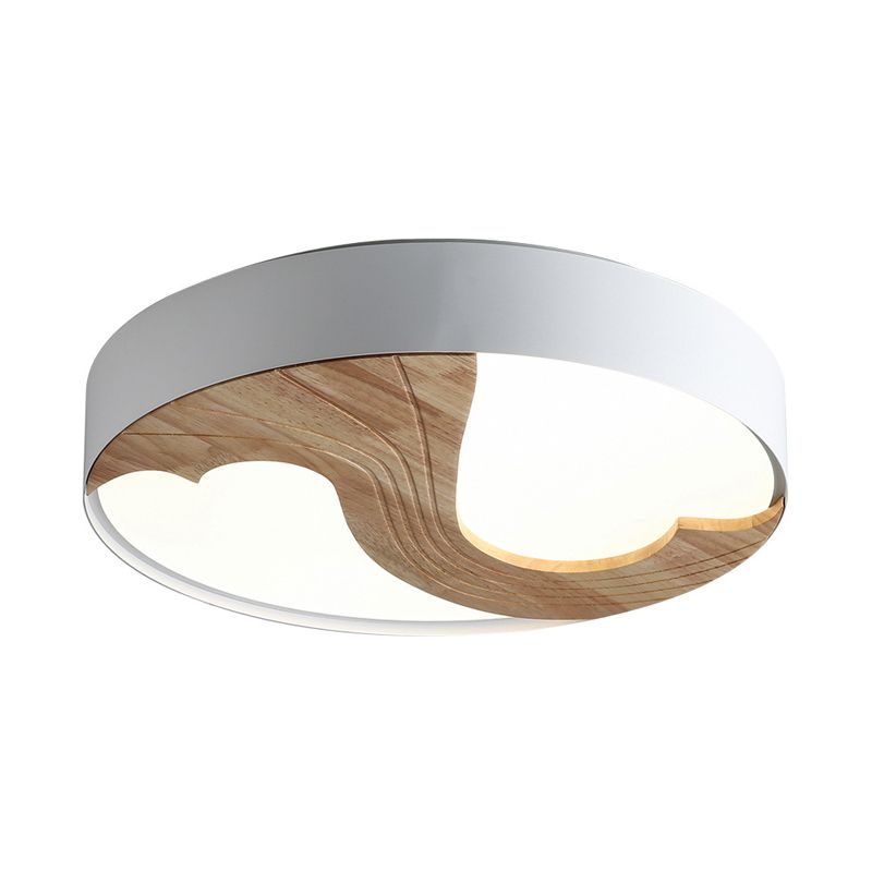 White Circular Flush Light Simplicity LED Acrylic Flush Mount Lighting Fixture with Wood Design