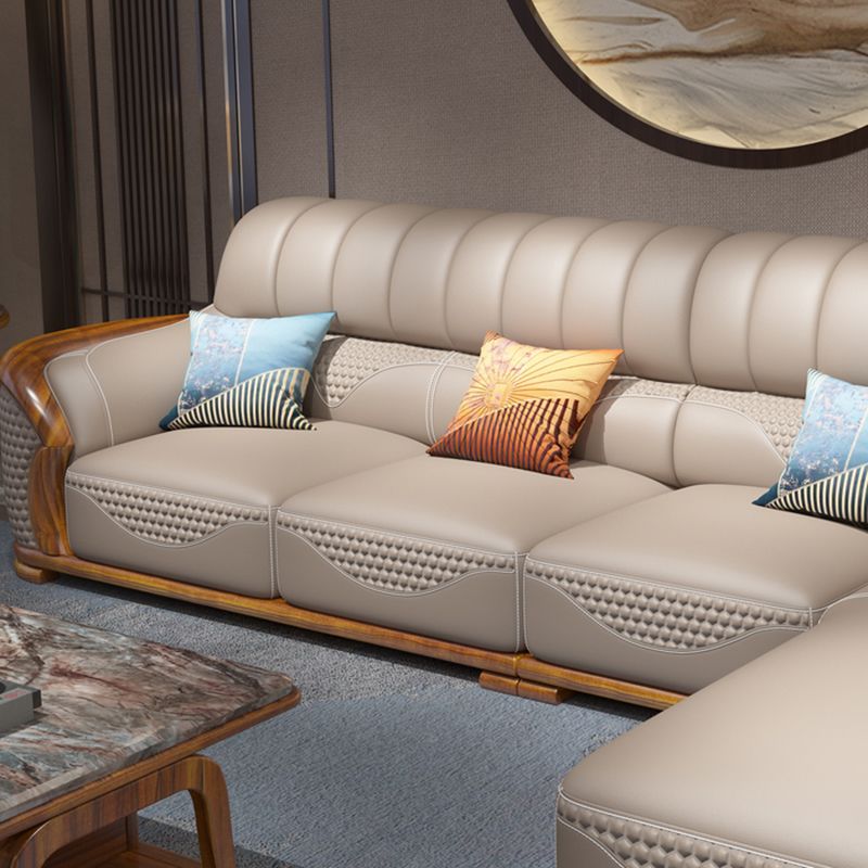 Solid Wood L-Shape Sectional Sofa Genuine Leather 3/4-Seat Sofa with Chaise