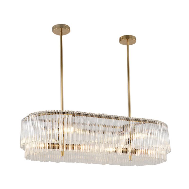 Brass Oval Island Lamp Postmodern 12 Lights Crystal Rod Hanging Ceiling Light for Dining Room