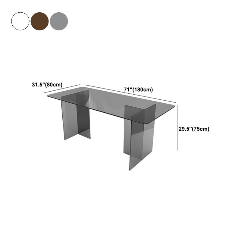 Glass Contemporary Rectangular Dining Table Clear Glass Table with Double Pedestal