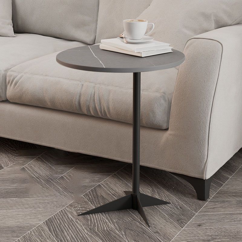 Modern Round Slate Side End Table Metal Pedestal Sofa Side Table