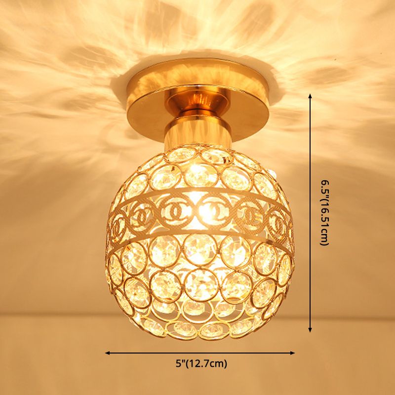 Spherical Hallway Ceiling Lighting Crystal 1 Bulb Modernist Flush Light