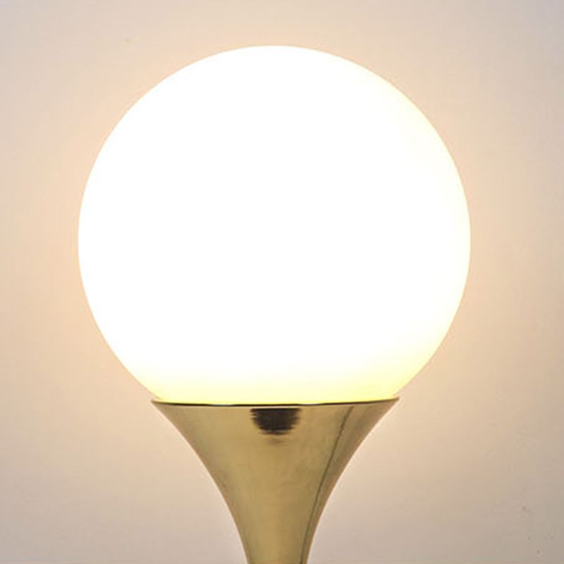 Modern Style Spherical Night Table Lamp White Glass One Light Nightstand Lamp in Gold