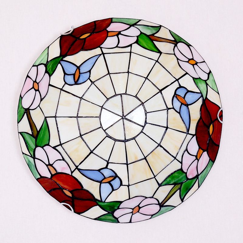Multicolored Stained Glass Bowl Flushmount Tiffany-Style Ceiling Light for Bedroom
