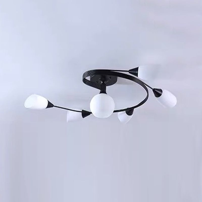 Glass Shaded Ceiling Mounted Fixture Minimalist Bedroom Semi Flush Mount in Black