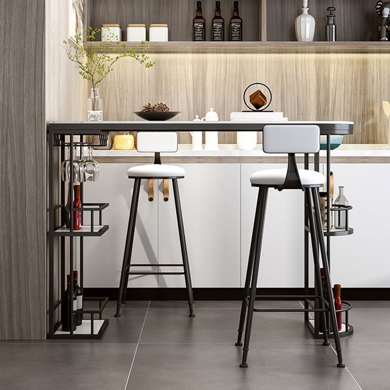 Glam Style 1/2/3 Pieces Bar Table Set Rectangle Stone Bar Table with Metal High Stools