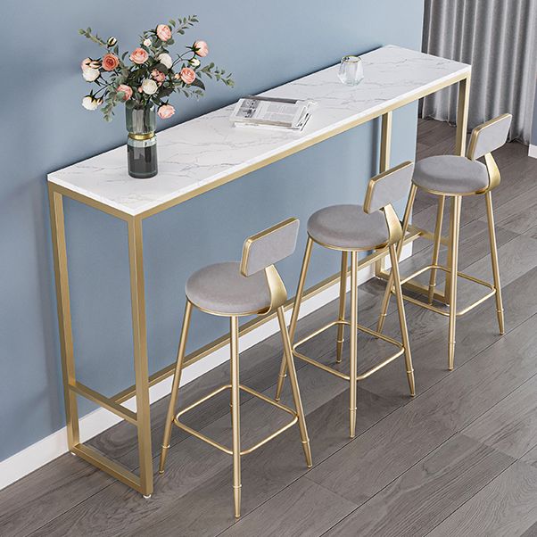 Glam Style Backrest Counter Stool Iron Kitchen Bar Stool with Velvet Cushion and Pedal