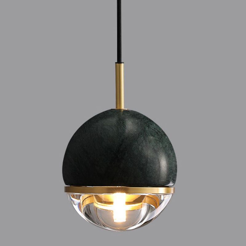 Modern Style Spherical Hanging Light All Copper Marble 1 Light Pendant Lamp for Bedside