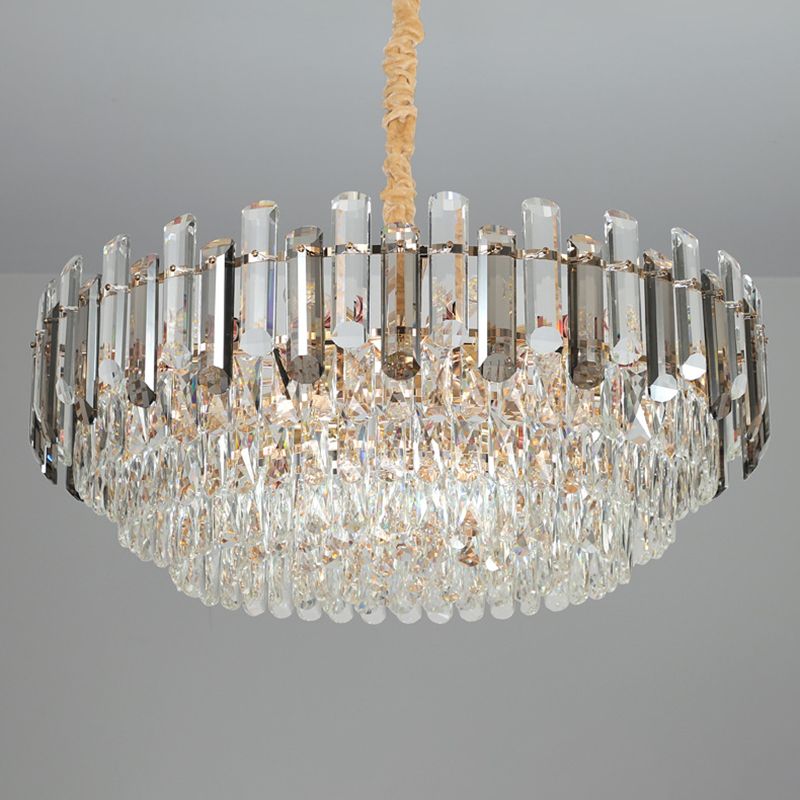 Round Shade Chandelier Lighting Modern Crystal Pendant Light in Clear for Dining Room
