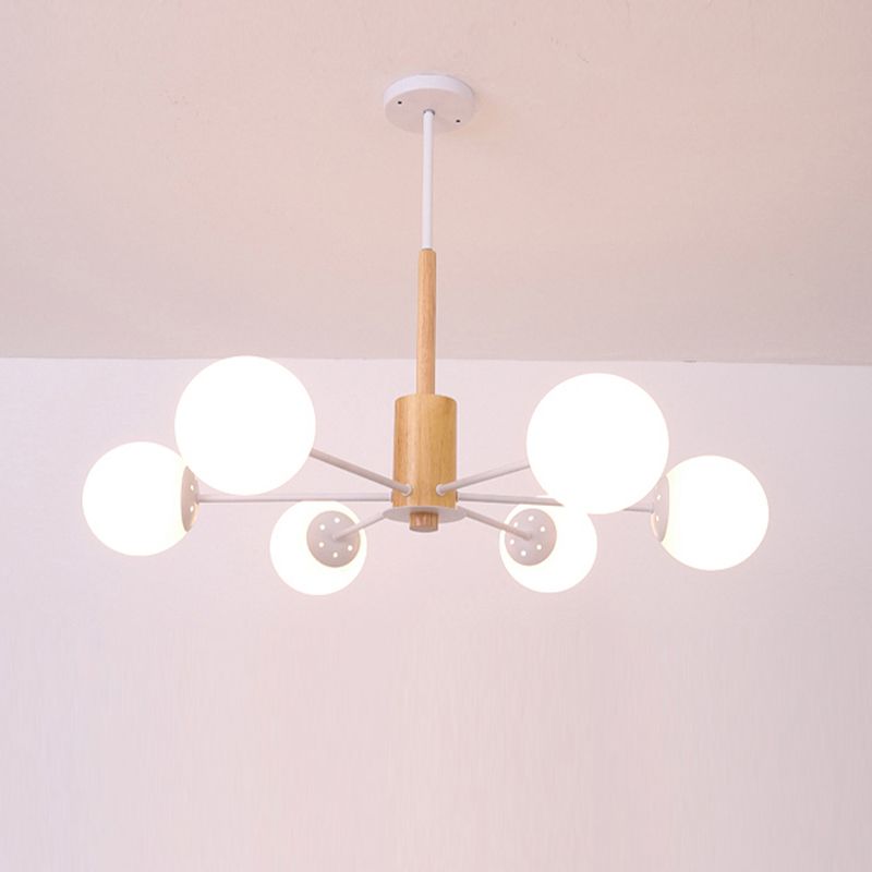 Modern Wood Chandelier Lighting Fixtures Multi-Head Globe Suspension Light for Living Room