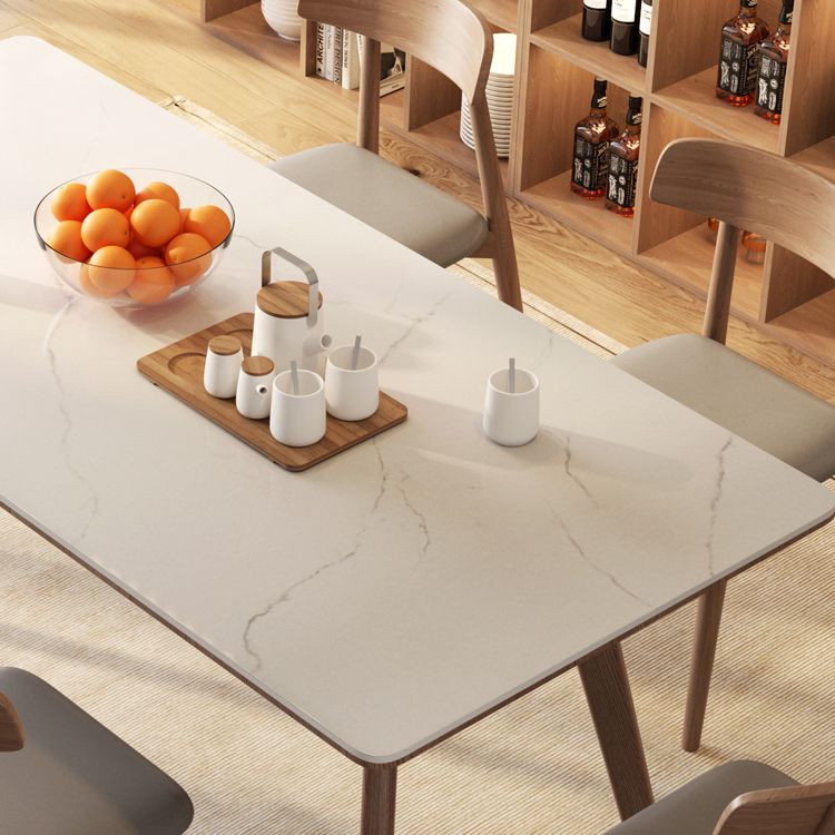 5/7 Piece Rectangle Shape Stone and Solid Wood Dining Table Set
