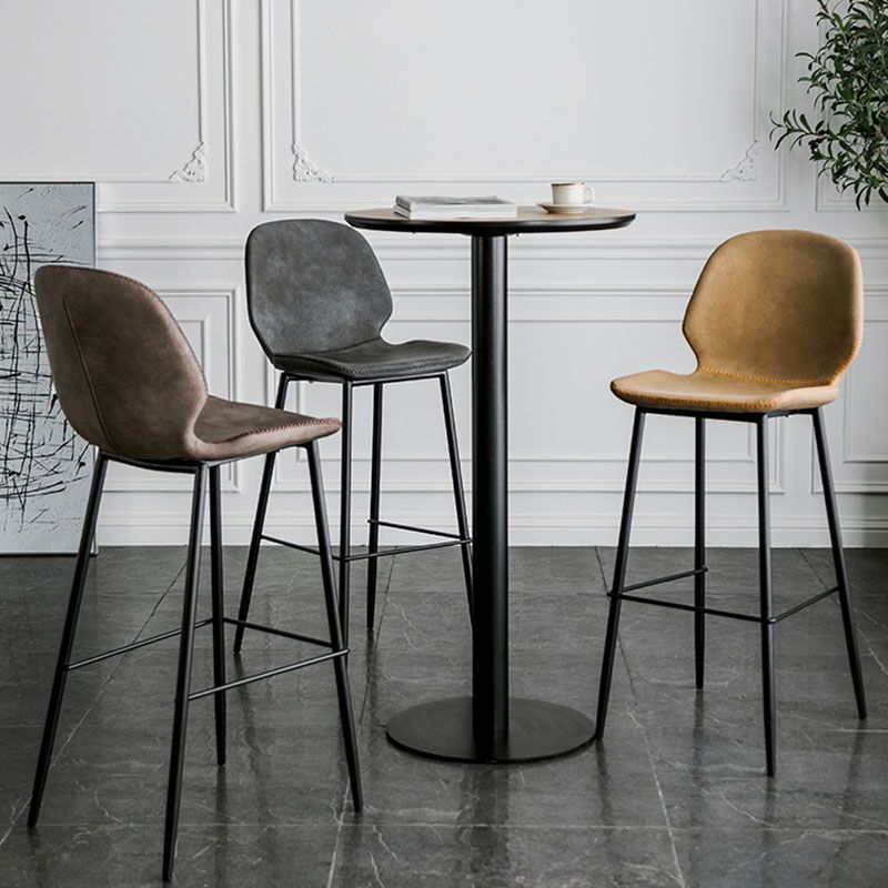Nordic Iron Simple Barstool Indoor Tall Stool with Leather Seat