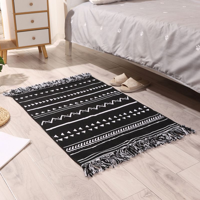 Bohemian Southwestern Print Carpet Cotton Blend Area Rug Reversible Fringe Indoor Carpet for Bedroom