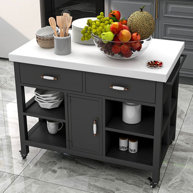 Modern Rolling Kitchen Cart Marble Rectangular Kitchen Island Cart with Drawer