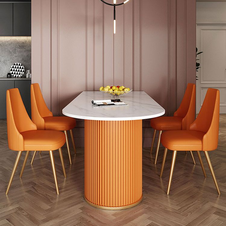 Modern White Stone Dining Table with Metal Legs for Dining Room