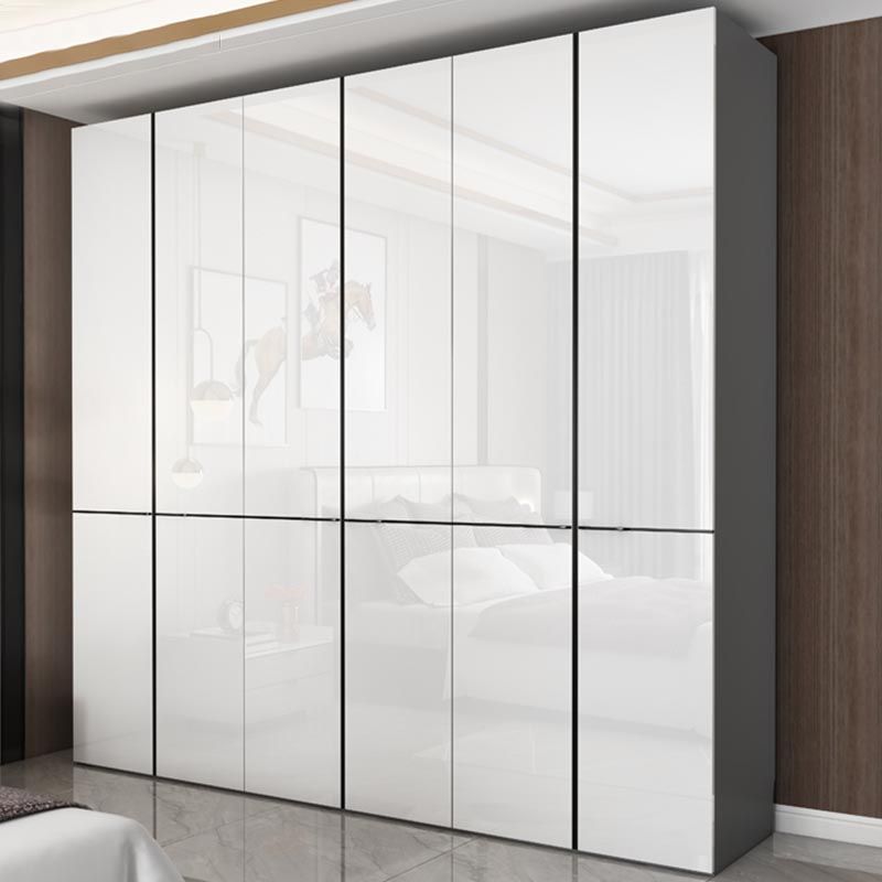 Modern Rectangle Wardrobe Cabinet Wooden White Cabinet with Clothes Rail