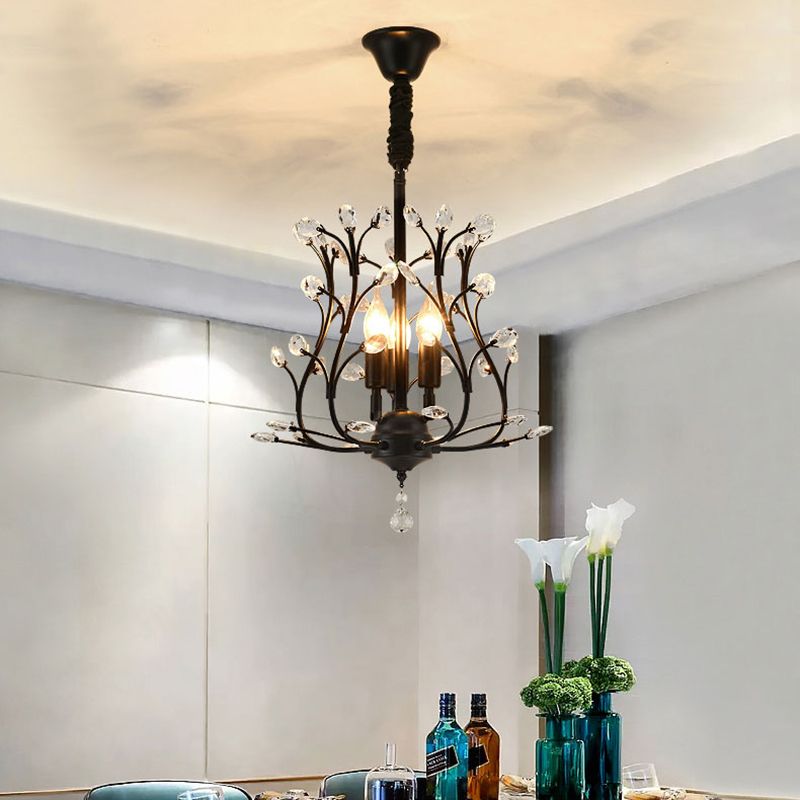 Chandelier de bougie de campagne 3 luminaires de pendentif en cristal de tête pour la salle à manger