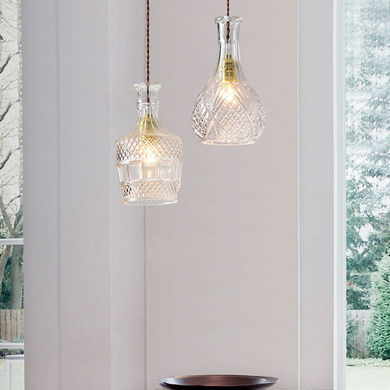 Clear Prism Glass Bottle Pendant Light Fixture Modern 1 Light Hanging Ceiling Light for Dining Room