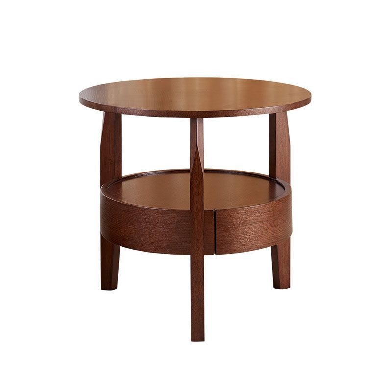 Traditional Round Wooden Top Side Table 3 Legs End Table with Storage