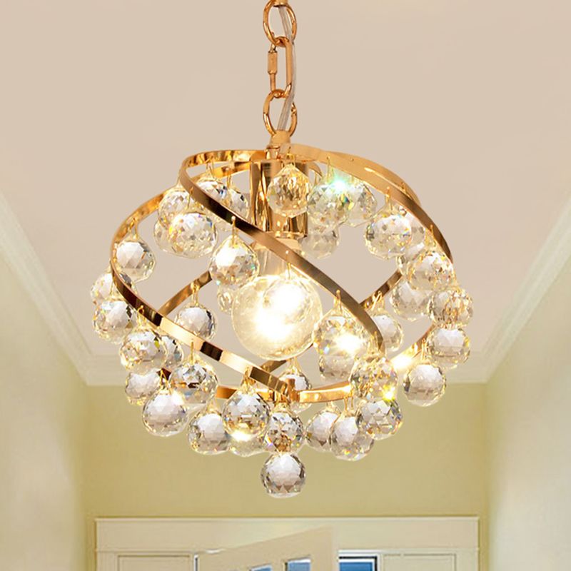 1 Light Orb Posting Lighting Industrial Gold Clear Crystal Luz de techo colgante para Foyer