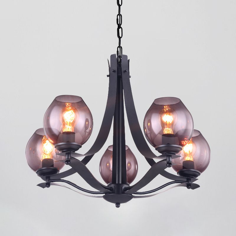 Lampada a sospensione tradizionale a forma di tazza a tazza a forma di lampada a sospensione in vetro grigio in nero