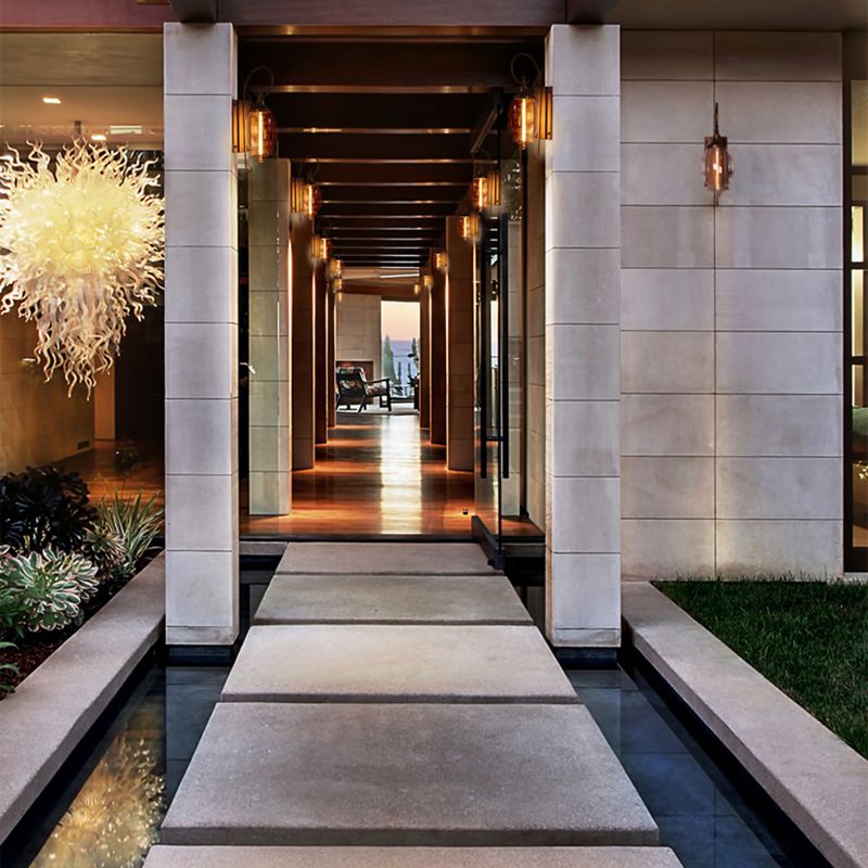 Glass Brown Wall Lamp in Industrial Retro Style Wrought Iron Drum Wall Light for Porch