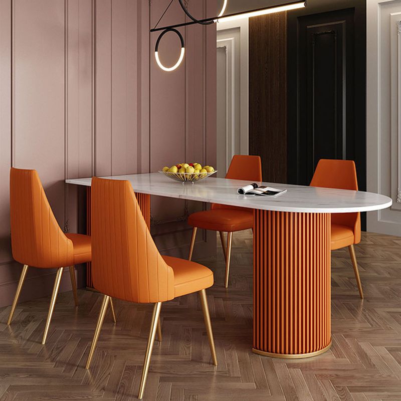 Free Form Sintered Stone Table for Restaurant Luxury White Top Table with Double Pedestal