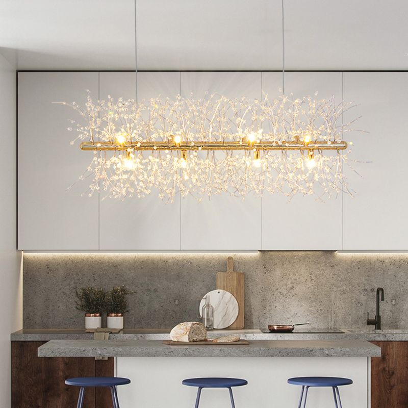 Modern Metal Ceiling Light Glowworm Shape Island Light with Crystal Shade for Living Room