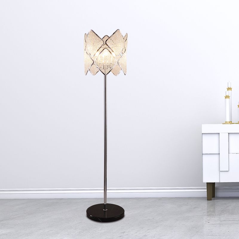 Lámpara de pie de pie redondo Lámpara de pie de pie moderna 1 cabezal de oro/luz cromada con diseño de rombo