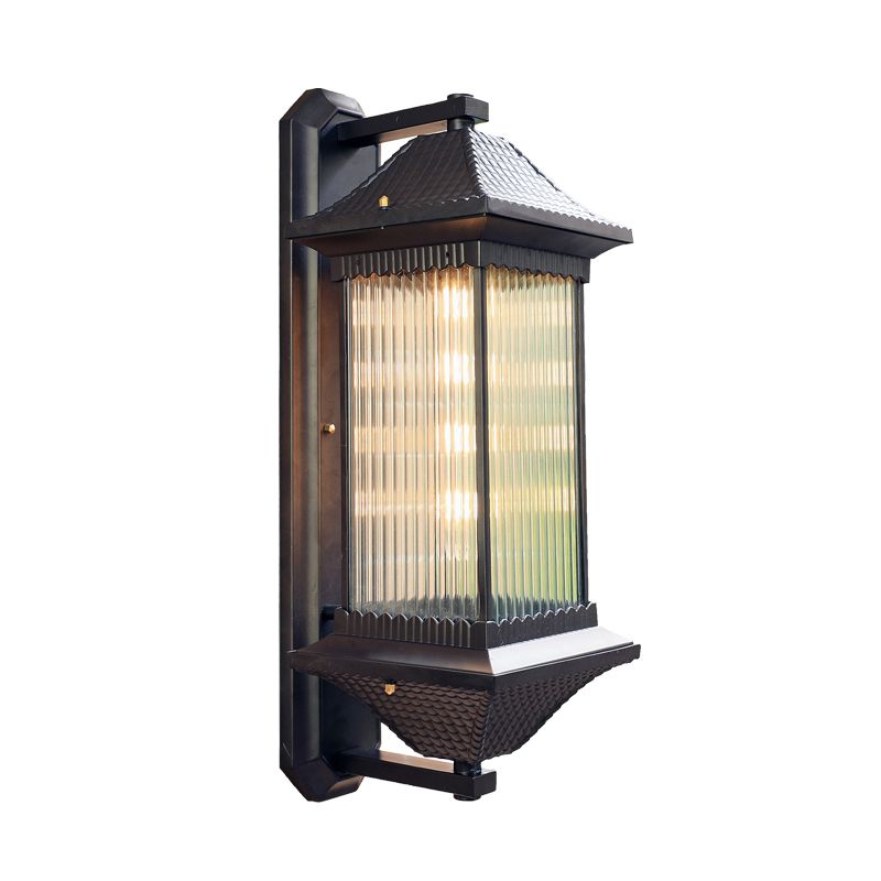 1 lampadina cuboid sconce illuminazione rustica caffè scuro rustico a costola vetrata lampada montata a parete, 9 "/10" di larghezza