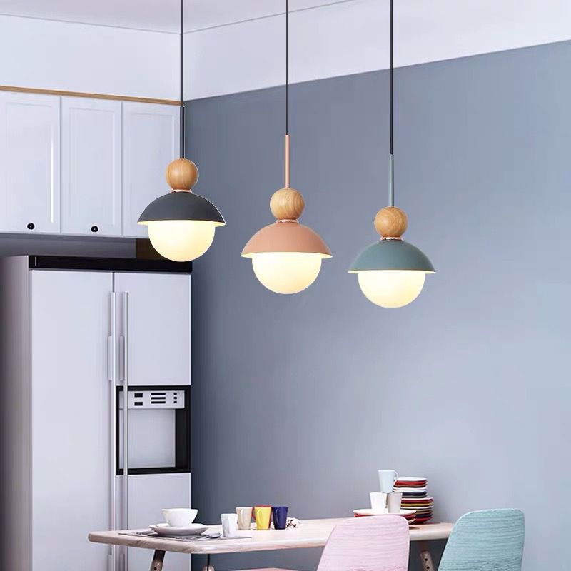 Bedside Globe Pendant Lamp Aluminum 1 Head Macaron Suspension Light