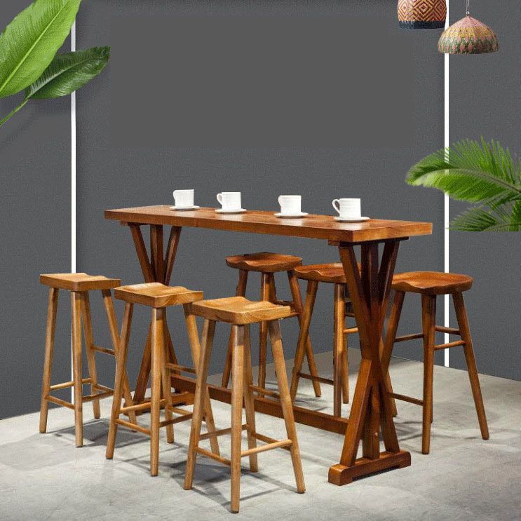 Modern Bar Table Set 1/2/4/7 Pieces Solid Wood Counter Table with Backless Stools