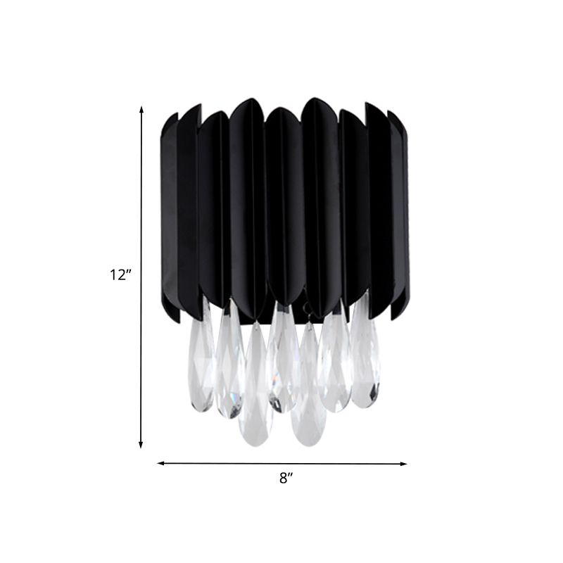 2 lumières Flush Mount Murce Applique du milieu du siècle lampe murale en métal en noir avec des gouttelettes de cristal coupées