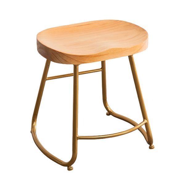 Modern Armless Backless Counter Stool Iron Kitchen Bar Stool with Pedal and Wooden Seat