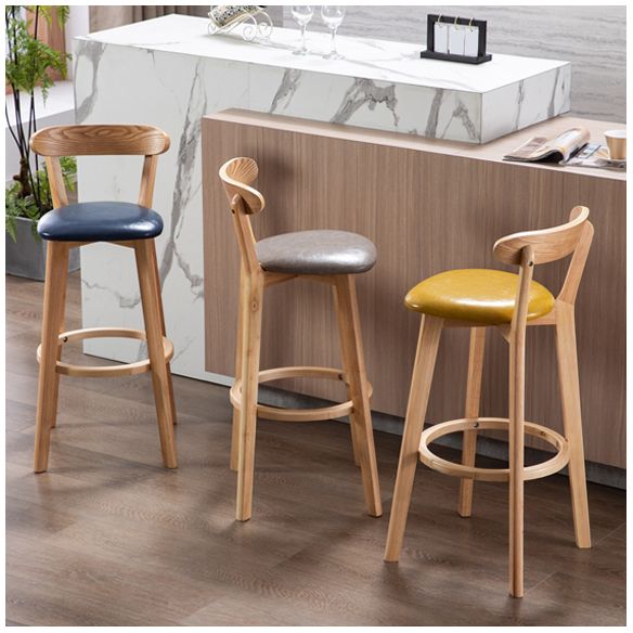 Taburete moderno sin brazos para mostrador, taburete de bar de estudio de madera con cojín y pedal
