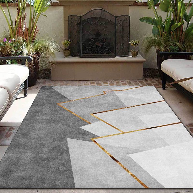 Gray Minimalist Style Mountain Rug for Living Room Power Loom Machine Washable Decorative Area Rug
