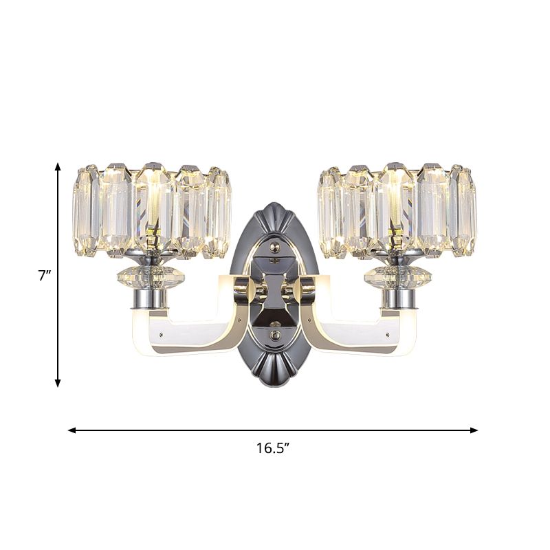 2 Bulbs Drum Wall Lamp Modern Clear Crystal Wall Mounted Light Fixture for Bedchamber