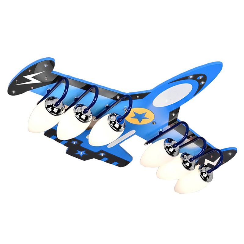 Blue Glass Flush Mount Creative Plane Flush Ceiling Light for Children's Room