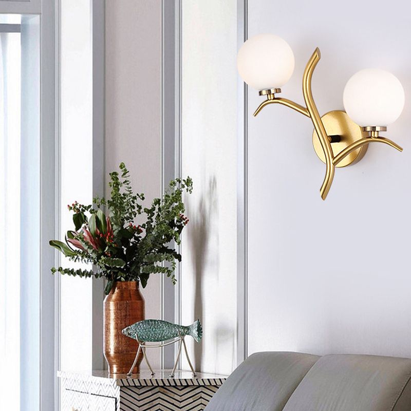 Modern Style Globe Wall Light Glass 2 Light Sconces for Bedroom