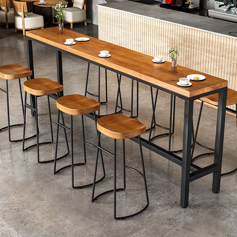 Industrial Wood Bistro Bar Table Rectangle Metal Base Bar Table with Footrest
