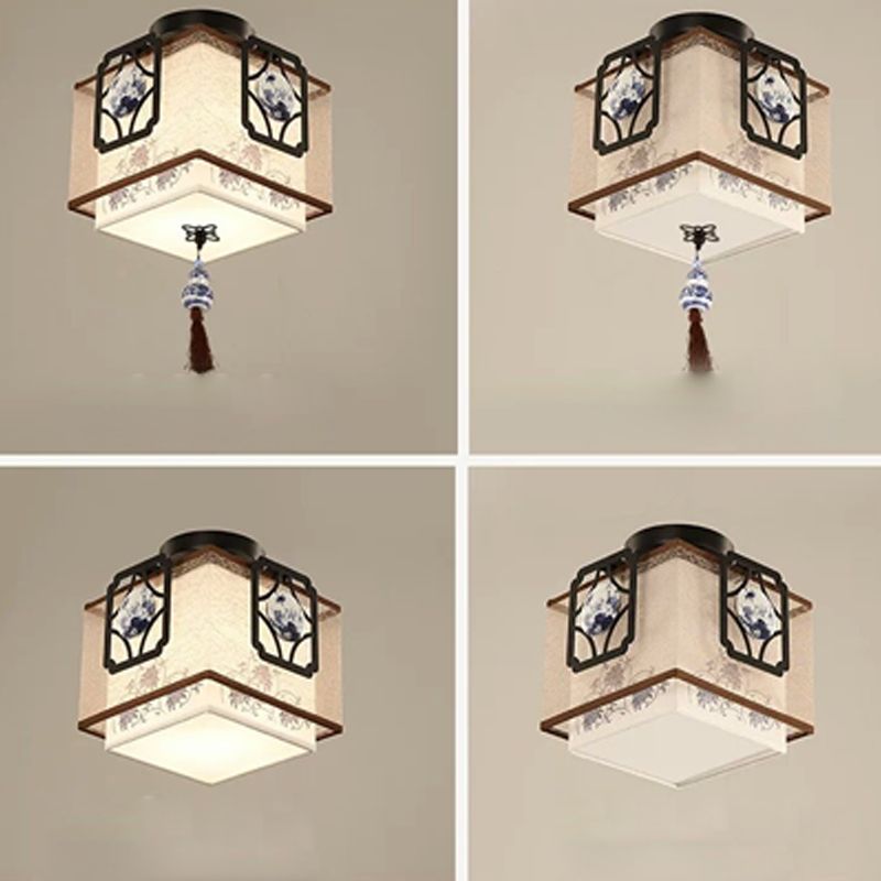 Plafonnier encastré en tissu chinois pour salon salle à manger bronze / noir