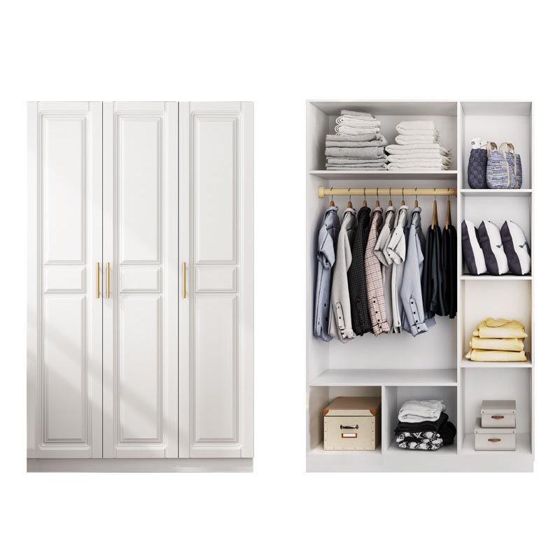 White Armoire Artificial Wood Wardrobe with Drawers and Clothes Rails Storage Cabinet