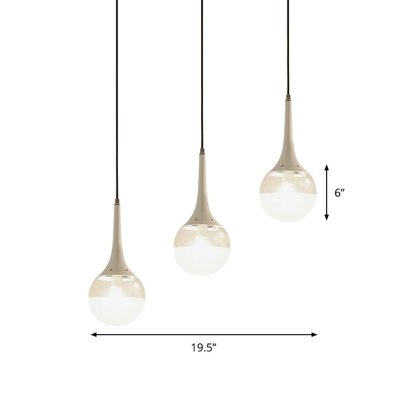 Goutte d'eau blanc / noir multiples pendants en verre transparent à 3 bulbs et opale avec canopée linéaire