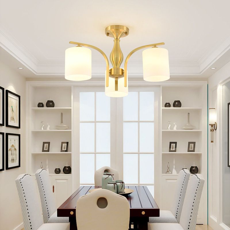 Modern Style Chandelier Light Fixture Gold Cylinder Chandelier Light Fixture with Glass Shade