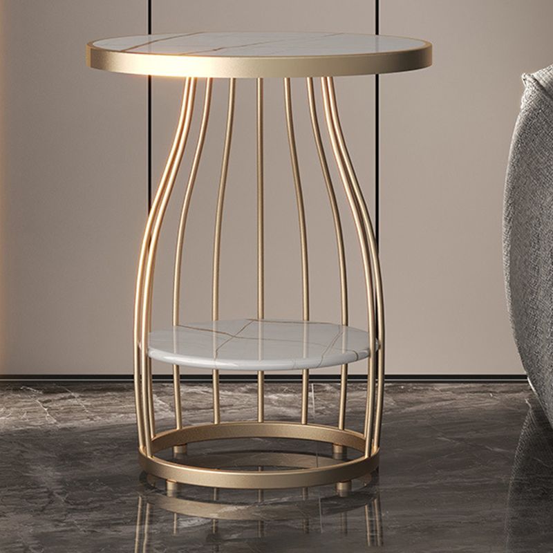 Modern Slate Round Side Table 19.6-inch Metal Pedestal End Table with Shelf