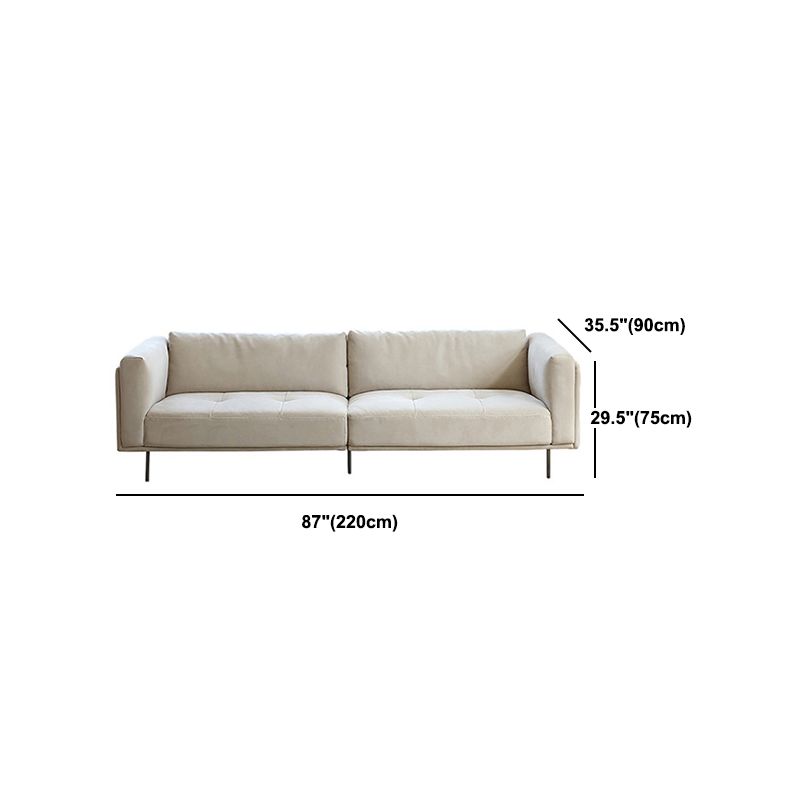 Sewn Pillow Back Sofa 29.53" H Faux Leather Sofa with Tufted Cushions in Beige