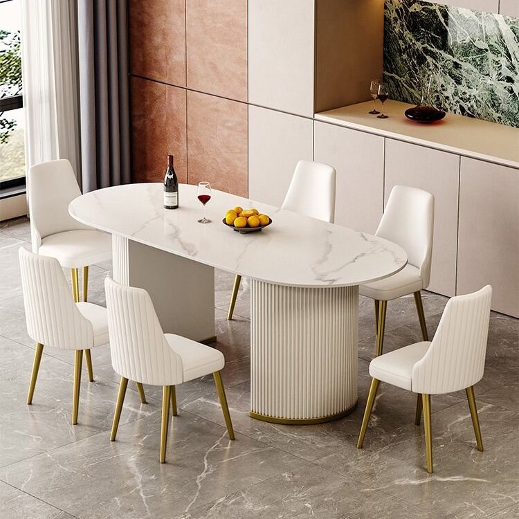 Luxury Sintered Stone Kitchen Table Double Pedestal Dining Table
