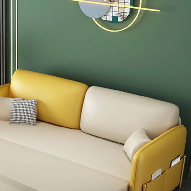 Faux Leather Square Arm Sleeper Glam Styled Sleeper Sofa Bed