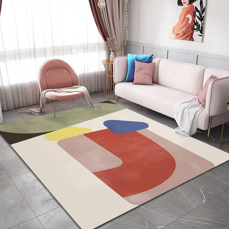 Simplicity Abstract Pattern Rug White Tone Polyester Area Carpet Stain Resistant Rug for Living Room
