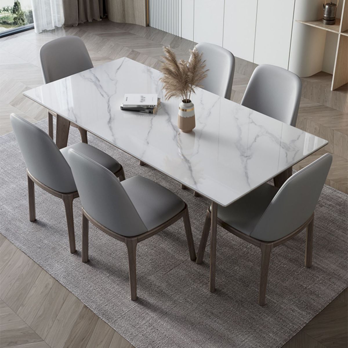 Modern Rectangle Wood Dining Table Set 1/4/5/7 Pieces Dining Set for Home Use